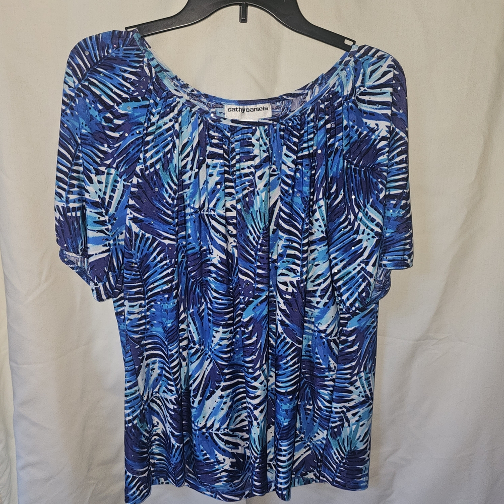 Cathy Daniels Tropical Blue and White Blouse